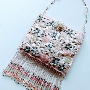 Little Girl Purse Flower Embroidered Special Occasion Beaded Strap & Fringe